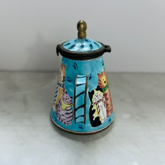 Authentic Kelvin Chen Cat Teapot No.1031 | Taiwan Cloisonné Enamel | Miniature - Picture 2 of 6